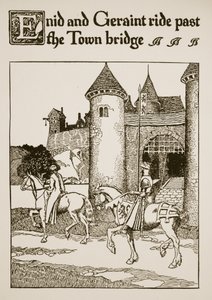 Enid and Geraint ride past the Town Bridge, illustration from 